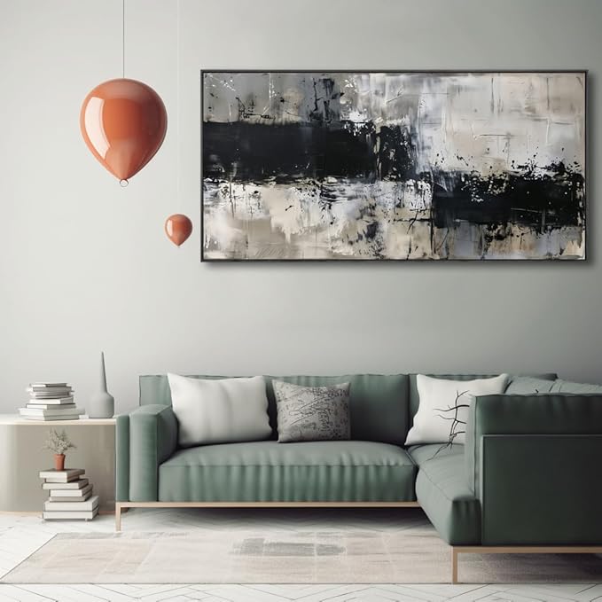 Wall Art Abstract Canvas Painting Black Grey Wall Decor Modern Artwork for Living Room Bedroom Dining Room Home Office Decor Large Framed Ready to Hang 24"x48"