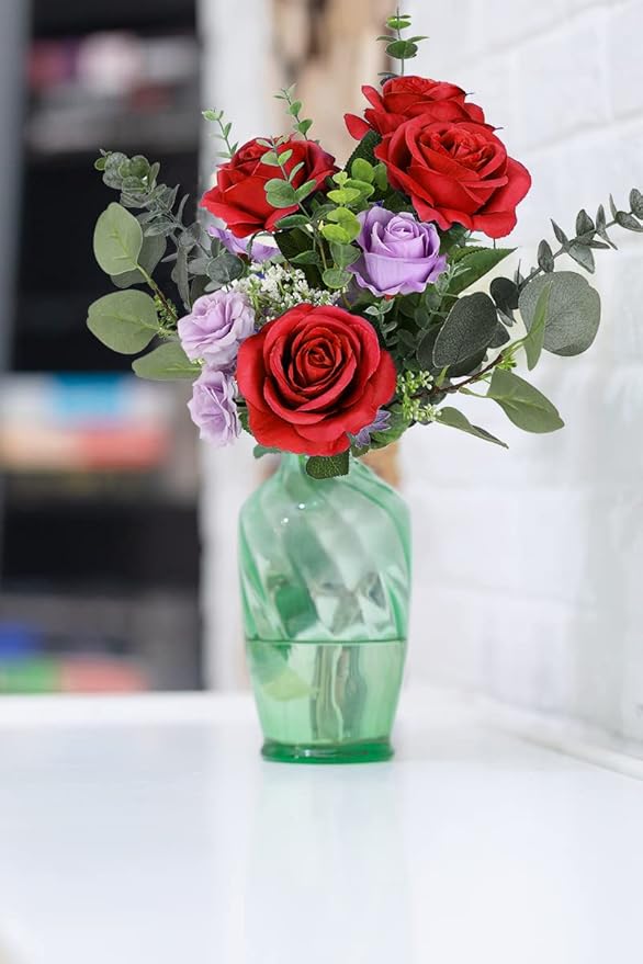 Artificial Rose Flower Red Flowers Red Rose Flowers Silk Flowers 12 pcs with Long Stem Silk Roses Bouquet for Wedding Bridal Shower Party Home Decoration