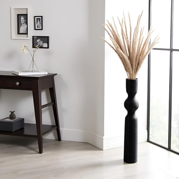 Black Floor Vase, 23.62'' Tall Vases, Ideal for Dried Flowers/Standalone Home Decor, Modern Curved Silhouette for Living Room/Entryway, Resin Tall Floor Vase