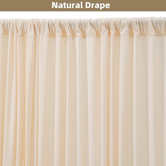 10x10ft Wrinkle Free Backdrop Curtain for Parties Soft Fabric Drapes Wedding Cream Curtain Backdrop for Birthday Party Decorations Background for Photography 5x10ft,2 Panels