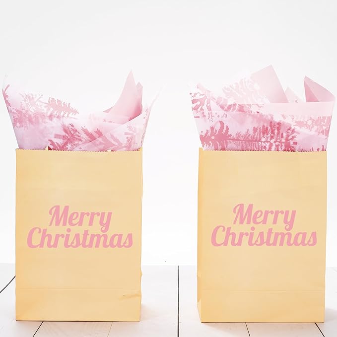 Whaline 100 Sheets Christmas Pink Tissue Paper Christmas Tree Gift Wrapping Paper Art Craft Paper for Home DIY Gift Bags Xmas Winter New Year Decor, 14 x 20 Inch