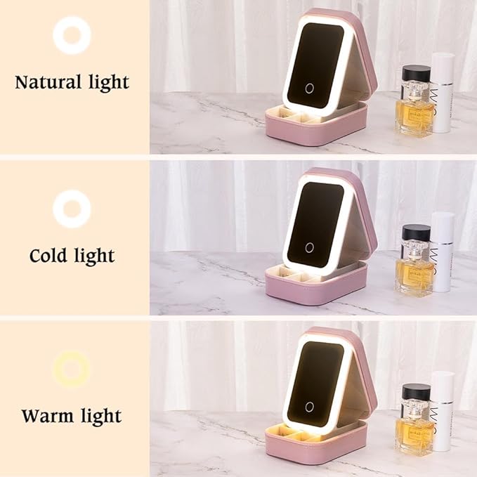 callie Personalized Travel Jewelry Case-Mirror & LED 3 Adjustable Light, Custom Birth Flower Makeup Jewlery Box with Name, Wedding Birthday Gift for Women
