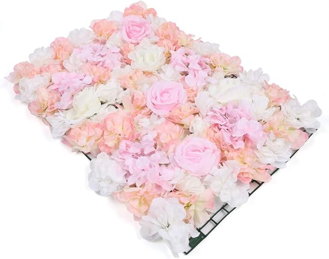 4Pcs 23.62"x 15.74" Artificial Flower Wall Panels,Flower Wall Mat Silk Flower Panels for Outdoor Garden Backyard Fence Fence Privacy Screen and Indoor Wall Decor(Light Pink,4Pcs)