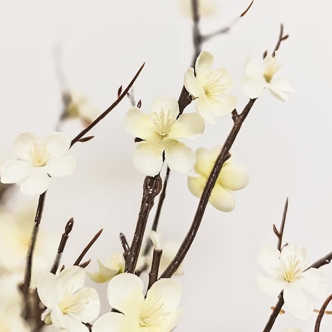 4 Pcs Cherry Blossom Branches 39 Inch White Fake Flowers Spring Decorations for Home Decor, Artificial Flowers Long Stem Branches for Vase Wedding Office Party Table Decor Centerpieces
