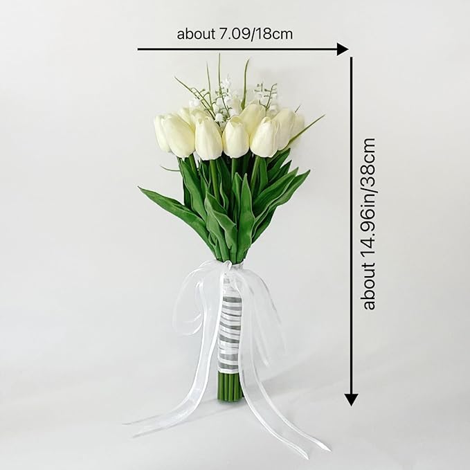 Artificial Floral Tulip Bouquet 20pcs Artificial Tulip Flowers,Bridesmaid Bouquet with Wedding Ceremony Festivals Anniversary Bridal Rehearsal Party Bar Table Decor(Cream)
