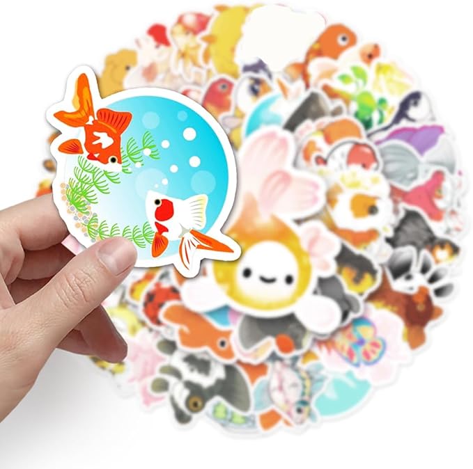 Goldfish Vinyl Stickers for Teens Boy Girls Kids|50 Pcs|Cartoon Waterproof Stickers for Laptop Phone Tablet Luggage Flasks Water Bottle Notebook Bike Scrapbook,Lovely Fish Decals Pack(Goldfish)