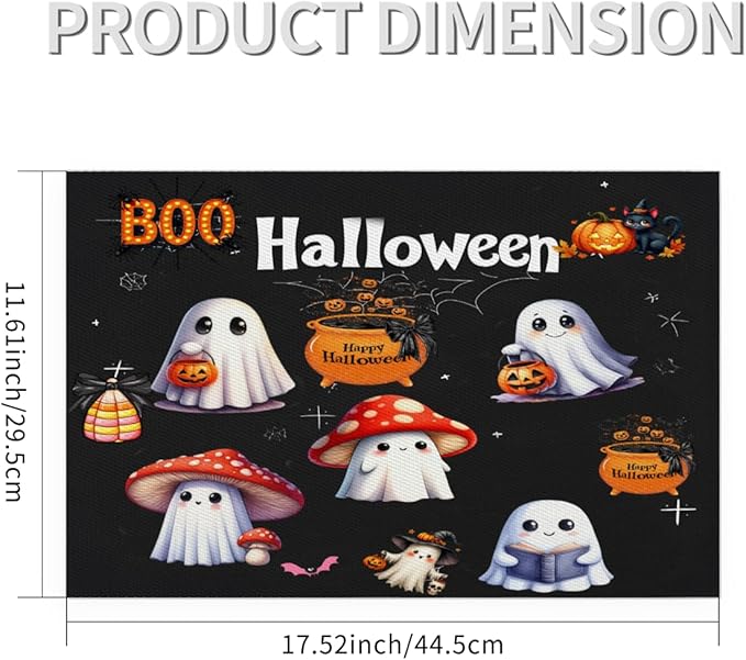 Halloween Ghosts Pumpkin Cute Placemats Set of 1 PVC Vinyl Non Slip Table Mats Heat Resistant Place Mats Washable Wipeable Dining Table Mat for Kitchen Decor Party Indoor Outdoor Decorative Gift