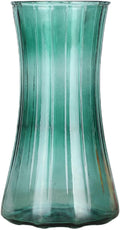 9 in.Tall Mint Green Glass Flower Vase - Modern Ribbed Hourglass Shape,Wide Opening Decor for Home Living Room, Dining Table, Wedding Gift