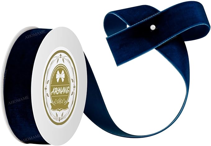 Navy Blue Velvet Ribbon - 1 inch x 5 Yards for Gift Wrapping, Crafts, Christmas Decor, Bow Making, Vintage Fabric