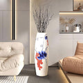 Tall White Floor Vase 32 inches, Thick Ceramic Rustic Vases Large for Home Decor Living Room, Painting Blue Grape Decorative Vases Wide Mouth Opening Corner Vase for Pampas Grass