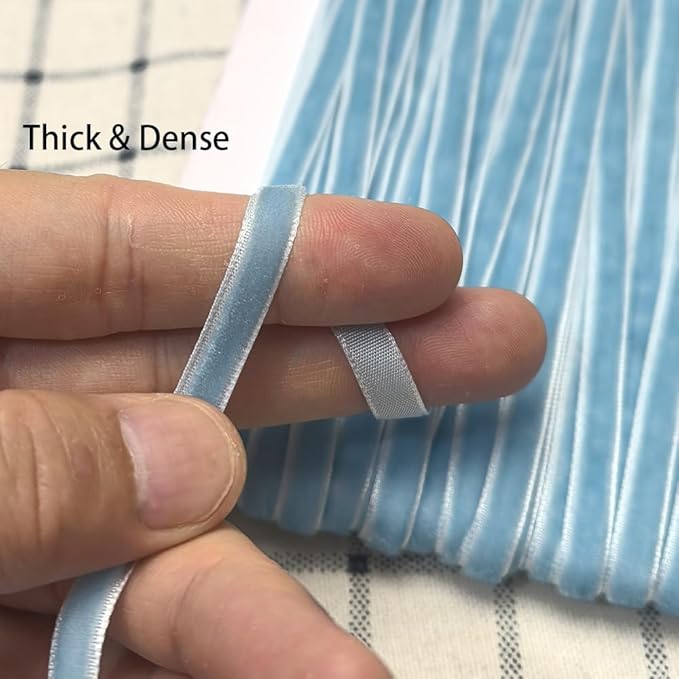 Chenkou Craft Light-Blue 25 Yards 1/4" Velvet Ribbon Lots Bulk (Light Blue, 1/4"(6mm))