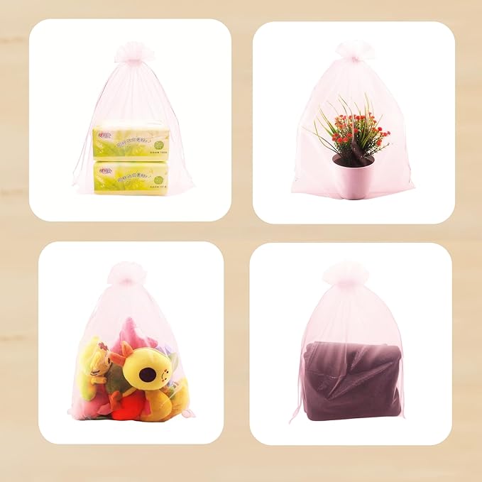 50 Pack 12 x 16 Inch Drawstring Jewelry Gift Organza Bags Plant Covers Plants Protection Bag D5B (A-PINK)