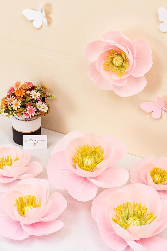 Paper Flowers Decorations for Wall - Flower Wall Decorations - Large Flowers Decorations for Wedding Wall Room Decoration Bridal Shower Baby Shower (6, Pink)