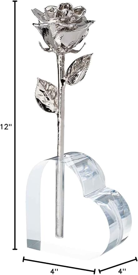Forever Rose Real Rose Dipped in Platinum, Handcrafted Preserved Rose in Acrylic Heart Vase and Luxury Gold Gift Box, Romantic Gift for Her, Elegant Keepsake for Any Occasion