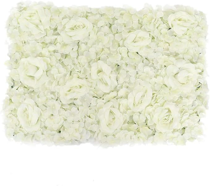 Efavormart 4 Pack 11 Sq ft. UV Protected Cream 3D Silk Rose & Hydrangea Flower Panel Wall Mat for DIY Party Centerpieces Decor