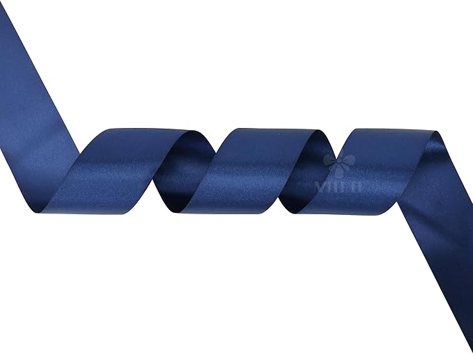 MEEDEE 2 Inch Navy Blue Ribbon Lux Double Faced Ribbon by 25 Yards Navy Silk Ribbons Navy Blue Satin Ribbons for Gift Wrapping, Weddings, Flower Bouquet, Holiday Decorating
