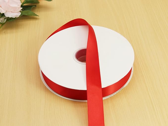 Red Double Faced Satin Ribbon 1 inch Flower Boutique Gift Wrapping Ribbon 25mm 100yards Continuous Fabric Silk Bow Ribbon- DIY Crafts Hair Headband-Sewing-Wedding Decorations-Valentine's Day