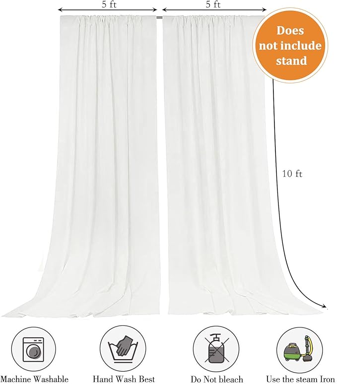 10 x 10 Feet Ivory Backdrop Curtain for Partie, Background Curtains for Photoshoot, Birthday, Wedding, Halloween, Thanksgiving, Christmas, New Year Party Decorations 5Ft x 10Ft, 2 Panels