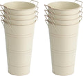 Notakia 12 Inch Large Galvanized Metal Vases Farmhouse French Flower Bucket Vases for Cut Flowers for Home Decor and Wedding Table Centerpiece Decorations (Large Beige 8Pcs)