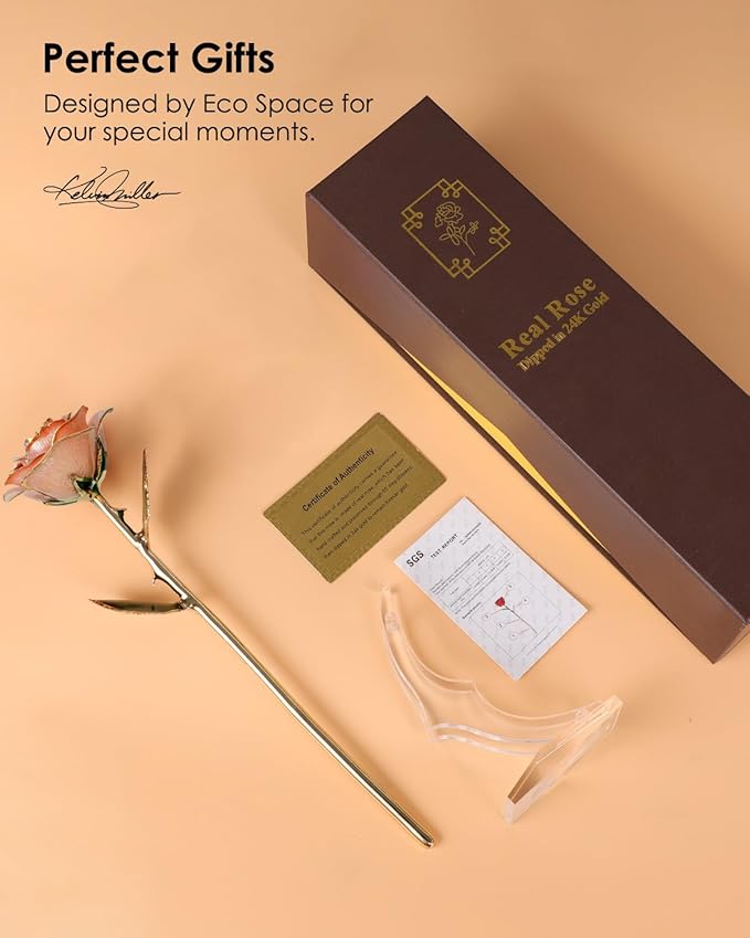 Gold Dipped Rose - Hand-Dipped Real 24K Gold Rose - Genuine One of a Kind - Eternal Romantic Present for Her - Perfect for Valentines, Mother's Day, Anniversary, Birthday (Pink)