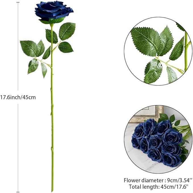 50pcs Navy Blue Roses Artificial Flowers Bulk Fake Roses Silk Flower with Stems Realistic Flowers for Wedding Centerpiece Party Birthday Decor