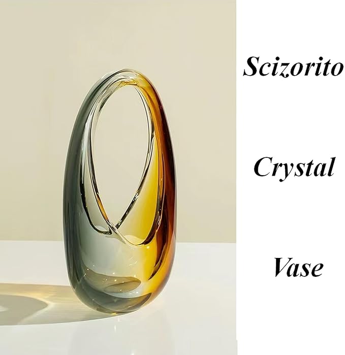 Crystal Vase, Modern Decorative Vase, Minimalist Floral Vase, Light Luxury Style for Home Decor, Centerpiece, Office, Pampas Grass, Dried Flowers, Flowers and Buds (B-Caramel)