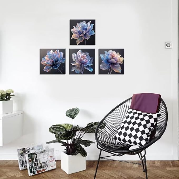 Pankila Blue Flower Wall Art for Living Room Bedroom Bathroom Floral Poster Abstract Canvas Flowers Wall Decor Life Pictures Home Decorations Framed Artwork Ready to Hang (20''W x 20''H x 4)