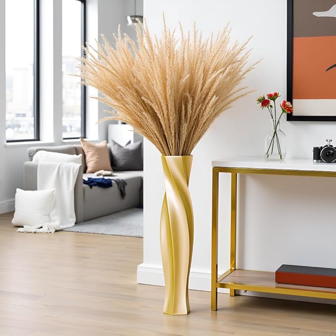 Tall Vases - 23.6" Tall Floor Vase for Home Decor, Floor Vases, Black Hexagon Twist Floor Vase, Fits Into Hay/Pampas Grass, Living Room, Office, Wedding Decor (Resin Gold)