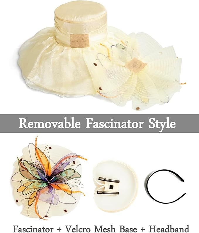 Organza Derby Hats for Women Wide Brim Fascinator Hat Rose Flower Wedding Tea Party Hat