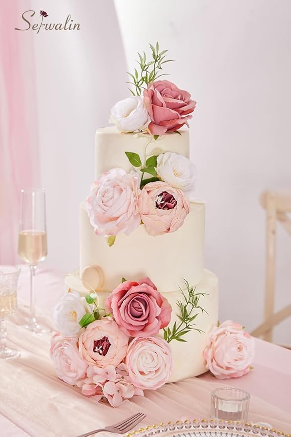 Serwalin Artificial Flowers Pink Peonies Silk Flowers Fake Flowers with Stems Dusty Roses for Wedding Bouquets Centerpieces Cake Decor Baby Shower Decoration