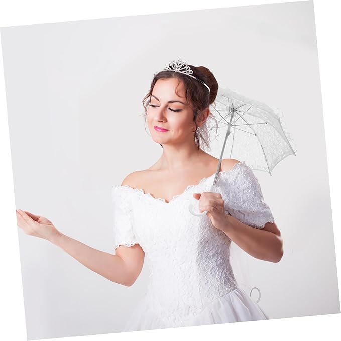 Lace Umbrella Parasol Floral White Umbrella Vintage Wedding Bridal Umbrella Photography Scene Props for Baby Shower Bridal Decorations Assorted Color A