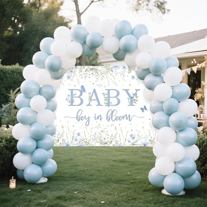 Baby Boy in Bloom Backdrop for Boys Wildflower Baby in Bloom Baby Shower Decorations Banner Blue Floral Photography Background Cake Table Decor Supplies Photo Booth Prop 70.8 x 43.3 inch