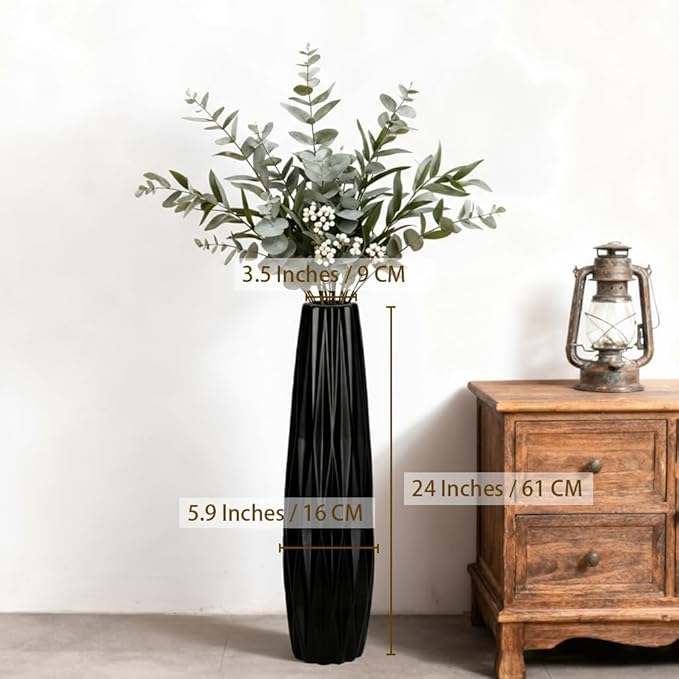 Black Ceramic Tall Floor Vase – 24" Modern Minimalist Decorative Large Vase for Living Room Corner, Entryway, or Office Home Decor