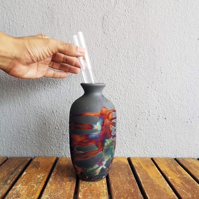 RAAQUU Koban 7 inch Raku Ceramic Pottery Vase with Gift Box Corporate Gift in a Pine Box -Personalized Rustic Boho Handmade Gift in Full Copper Matte