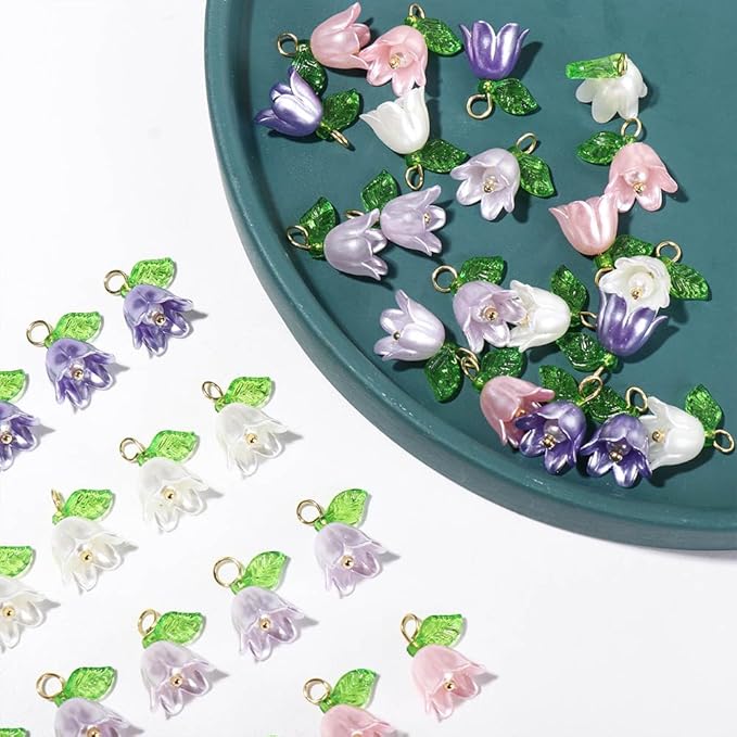 Leadigol 30PCS Bell Orchid Beads Pendant, Flower Beads, DIY Crafts Bracelet Making Kit, Lampwork Beads Jewelry Findings Charms, for DIY Jewelry Making, Beading Projects