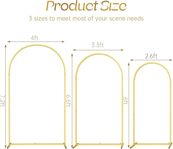 Set of 3 Metal Arch Backdrop Stand with Cover Set, (7.2FT, 6.6FT, 6FT Wedding Arch and Cover Set), Backdrop Arch for Party, Baby Shower, Birthday, and Graduation Ceremony