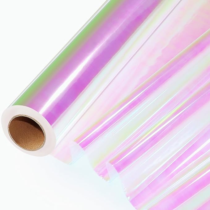 SYOGUA 82 Ft x 17 In Cellophane Roll Extra Wide Iridescent Cellophane Wrap Gift Baskets Wrapping Plastic for Basket, Treats, DIY Crafts, Birthday Gifts