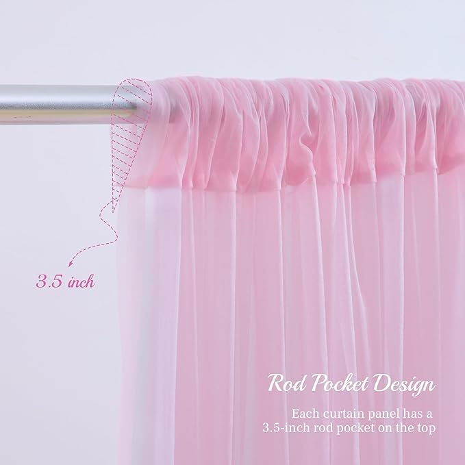 10x8ft Baby Pink Tulle Backdrop Curtain with Lights String for Parites, Sheer Backdrop Curtains for Wedding Baby Shower Birthday Party Photo Shoot Decorations