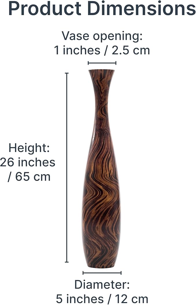 Leewadee Large Brown Home Decor Floor Vase - Wooden 26 inch Tall Farmhouse Decor Flower Holder for Fake Plant and Pampas Grass