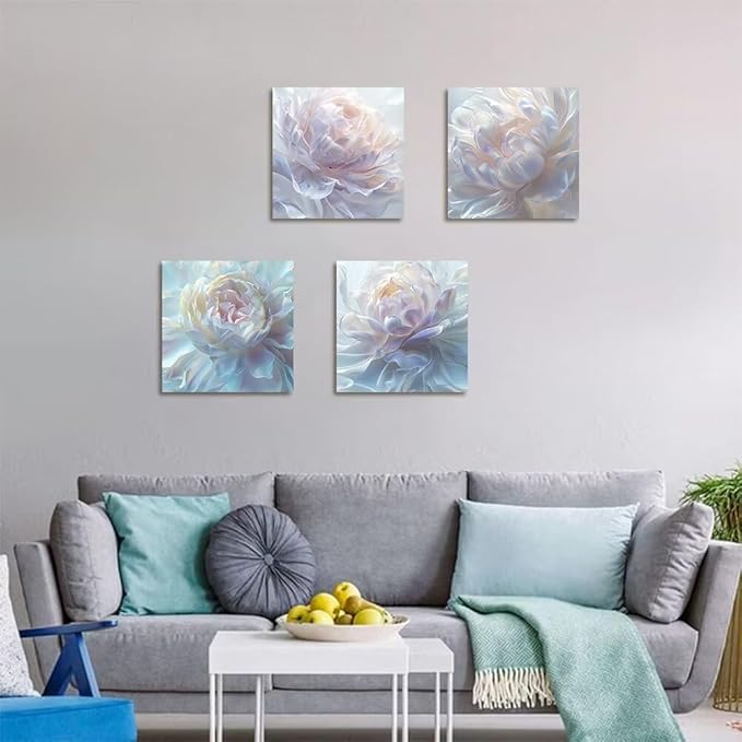 White Flower Canvas Wall Art Floral Pictures Prints Abstract Flower Wall Decor for Living Room Bedroom Bathroom Office Home Decorations Framed Artwork Ready to Hang (24''W x 24''H x 4)