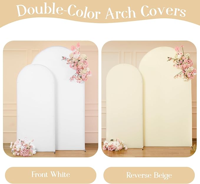 Beige White Arch Backdrop Cover Set of 2 Birthday Party Arch Covers 7.2 and 6ft Spandex Wedding Arch Covers Stretchy Backdrop Bridal Baby Shower Biege White Arch Stand Cover