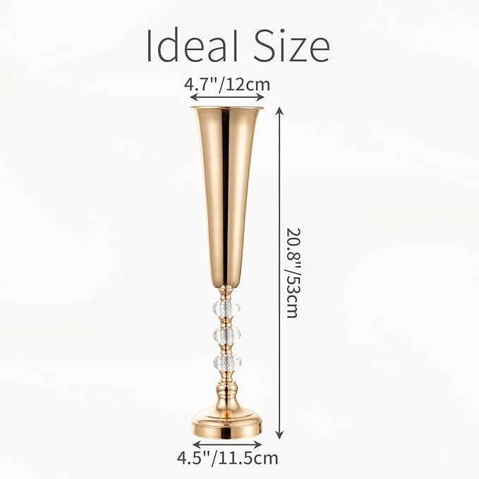 Metal Gold Trumpet Vase - 2 Pcs Tall Tabletop Vases for Centerpieces, 20.8in, Flower Stand for Wedding, Birthday, Home Decor