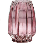 Pink Glass Vase Modern Ribbed Vase for Flowers, Candles, and Decorative Accents - Tall/Short Vases for Centerpieces Home Table Decor(Purple Pink H8.0inch)