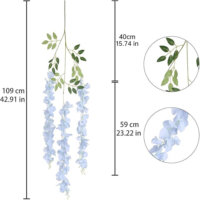 12Pack Wisteria Hanging Flowers Vines 3.6ft Blue Artificial Flowers Fake Wisteria Bushy Garland Silk Flowers Hanging Rattan String for Garden Home Wall Wedding Party Decor (Sky Blue)