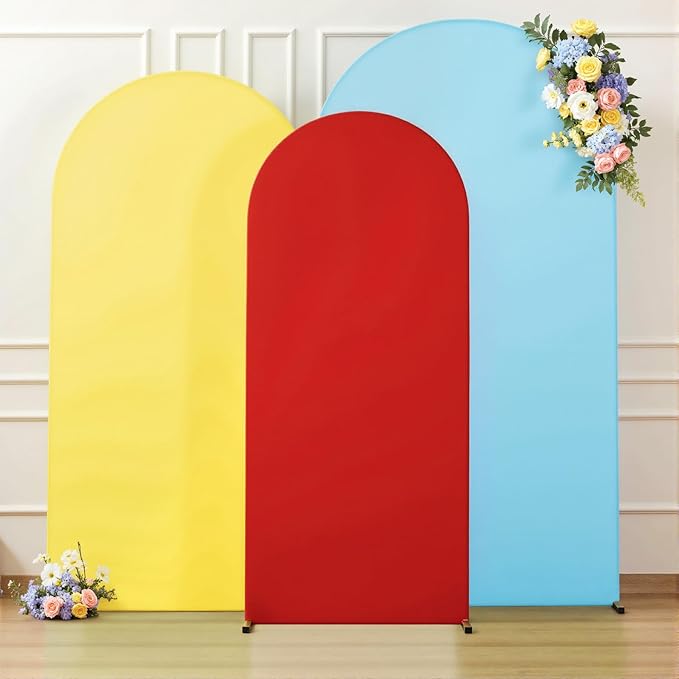 Rainbow Arch Backdrop Cover 8FT 7.2FT 6.6FT Stretchy Wedding Arch Covers Set of 3 Spandex Fitted Blue Yellow Red Fabric Backdrop Cover for Party Baby Shower Birthday Decoration