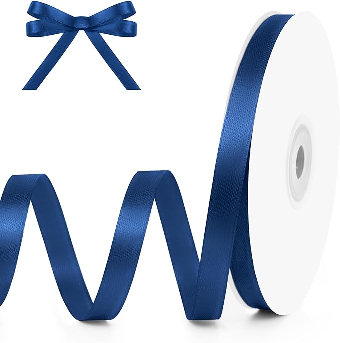 KMER LIFE 3/8" Wide x 50 Yards Navy Blue Single Faced Polyester Satin Ribbon, Navy Blue Satin Ribbon Perfect for Wedding Decor, Wreath, Crafts, Gift Wrapping & Other Projects (Navy Blue)
