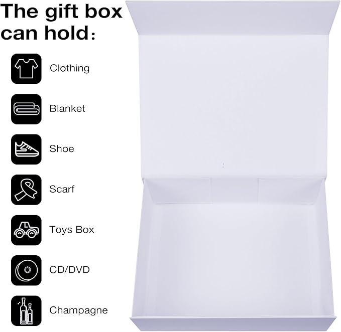 Aimyoo White Collapsible Gift Box with Magnetic Closure Lids 13.8x9x4.3 in, Bridesmaid Groomsmen Proposal Box, Large Rectangle Box for Present Graduation Storage 3 Pack
