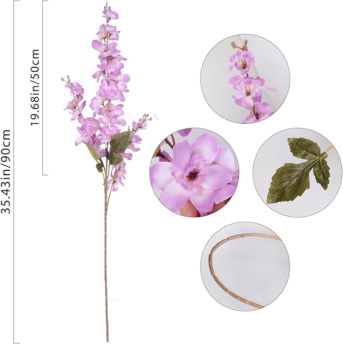 Purple Long Stem Delphinium Artificial Flower 6pcs Fake Larkspur Artificial Flowers 35.43''Silk Flower for Tall Vase Floral Arrangement Wedding Centerpieces Home Garden Party Decor(Purple)