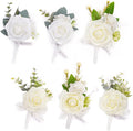 TingeTime Boutonniere for Men Wedding,Groom and Best Man Boutonniere for Wedding Ceremony Anniversary, Formal Dinner Party and Rustic Spring Wedding Marriage (6, Virginal White)