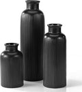 Small Black Ceramic Vase Set of 3, Boho Modern Black Flower Vase Room Decor, Farmhouse Decor, Vases for Your Kitchen, Bathroom, Bedroom, Living Room, Office&Shelf Centerpiece Table Decorations